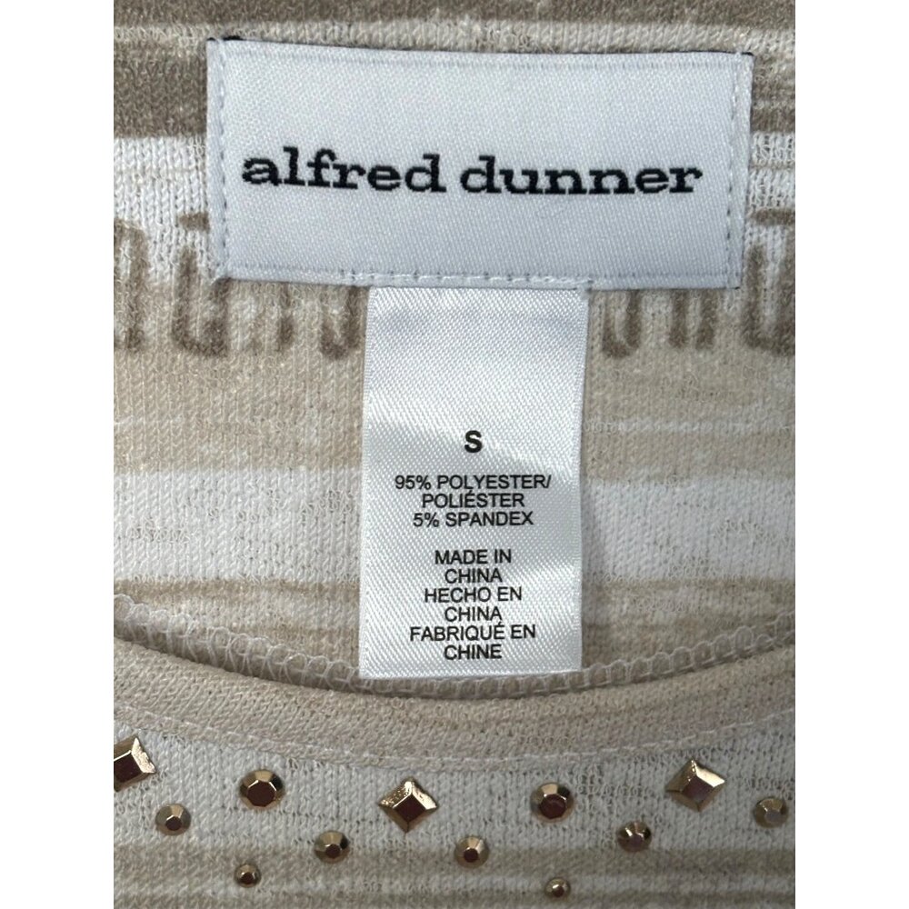 Alfred Dunner Top Sz Small Tan/Green/White Knotted Hem - Picture 4 of 4